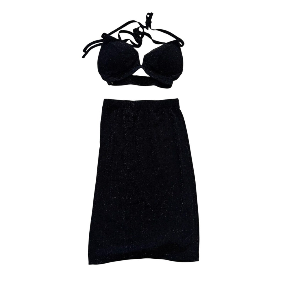 Black Sparkle Crop Top and Mini Skirt - Women's Stylish Evening Outfit